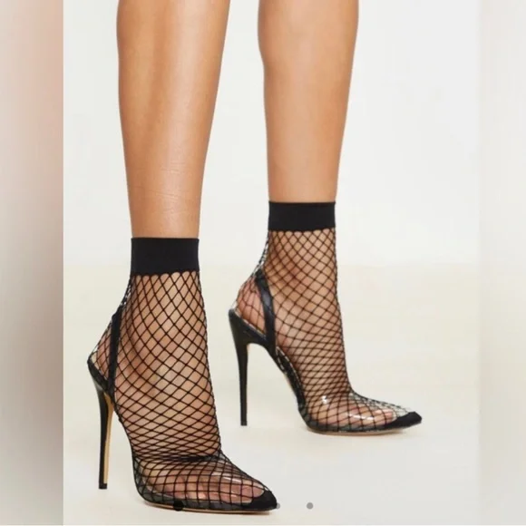 Fishnet Sock Style Black Skinny Heels - Picture 2 of 3